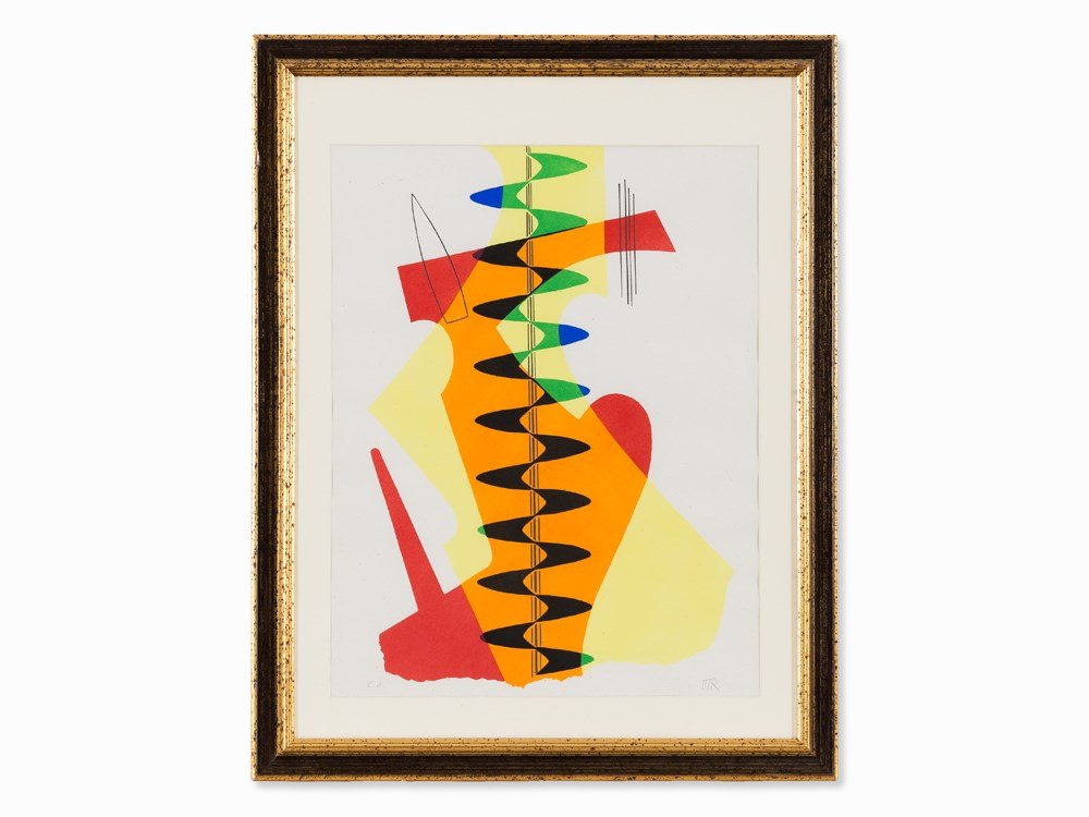 Man Ray, The Meeting, Pochoir in Colors, 1973 : Pochoir in colors on Japan paper after a collage from 1916-17 France, 1973 Man Ray (1890-1976) – US-American photographer, painter and object artist Initialed ‘MR’ and inscribed ‘E.A.’ in pe