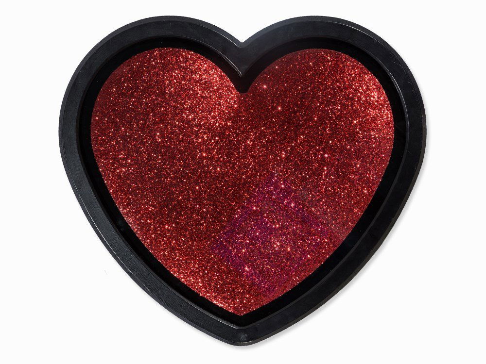 Ryan Callanan (b. 1981), Glitter Heart Red, Mixed: Hand-painted glass, Perspex with two layers of red glitter mounted inside a black painted metal frame Great Britain, 2011 Ryan Callanan (b. 1981) – British graphic artist and ‘street artist’ Sig