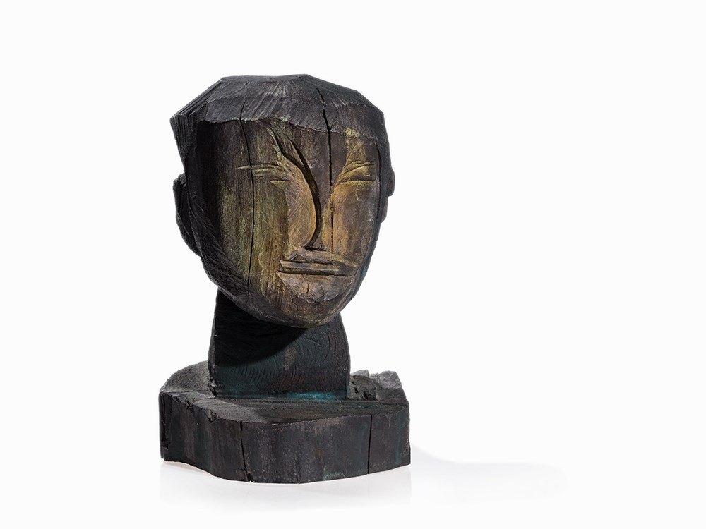 Dietrich Klinge (b. 1954), Head (146), Bronze, 2001: Bronze, black patina Germany, 2001 Dietrich Klinge (b. 1954) - German sculptor and graphic artist Signed, dated as well as numbered and inscribed in the cast on the plinth ‘146. D. Klinge 2001. 8/9�