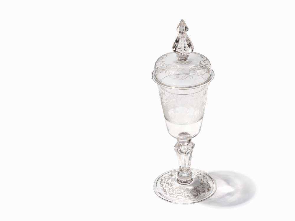 Glass Goblet With Cut Hunting Scene, Germany, 18th C.  (1 of 9)