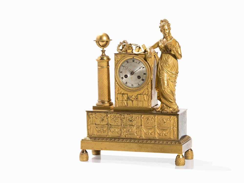 Empire Mantel Clock With Goddess Of Science, Bronze, (1 of 10)