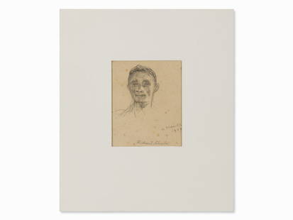 Gerhard Marcks, Portrait Richard Scheibe, Drawing, 1909: Pencil on thin cardboard Germany, 1909 Gerhard Marcks (1889-1981) – German sculptor and graphic artist Signed and dated ‘G. Marcks 1909’ and inscribed 'Richard Scheibe' in pencil Verso advert of