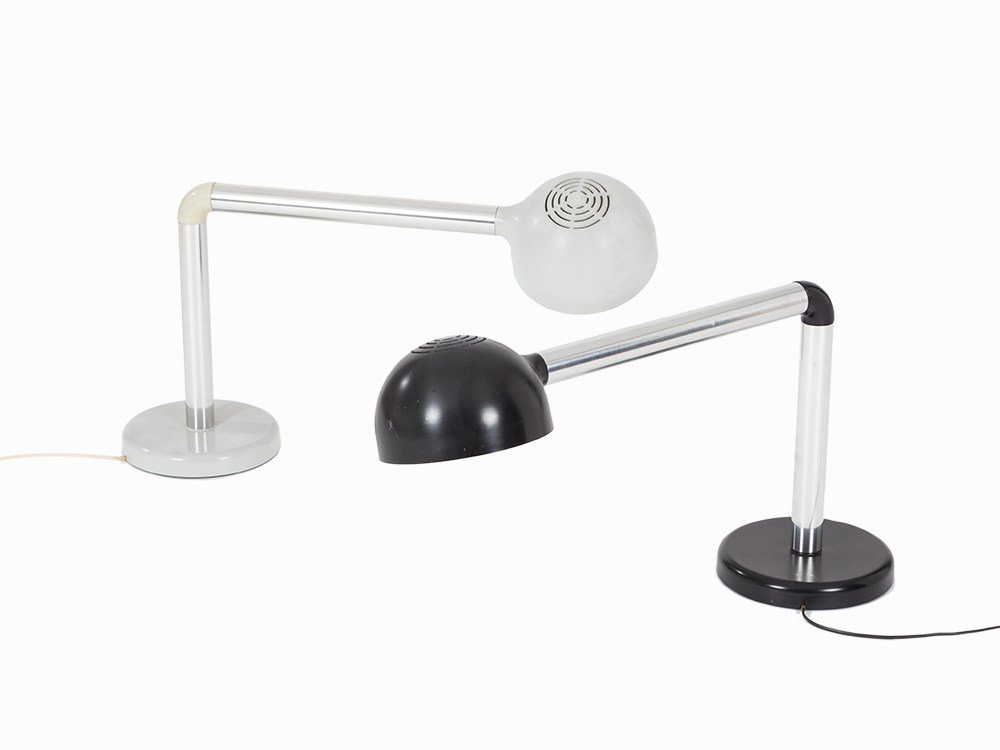 Robert Haussmann, Two Desk Lamps, Swiss Lamps, 1965: Plastic and aluminium Switzerland, 1965 Robert Haussmann (born 1931) - Swiss architect and designer Execution: Swiss Lamps International Swiveling arm and turnable shade Height 45 cm, length: 82 cm Es