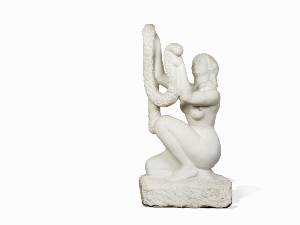 Marcel Wolfers, L'offrande, White Carrara Marble, 19th: White carrara marble Belgium, 19th century Marcel Wolfers (1886–1976) – Belgian sculptuor Signed on the base ‘Marcel Wolfers’ Without base 148 x 81 x 156 cm; with base 154 x 85 x 160 cm Good c