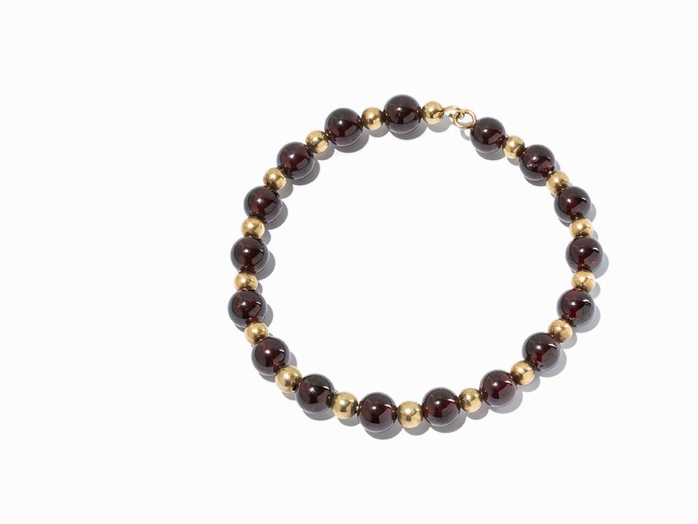 Garnet Bangle, Alternating with Gold Balls, 14k Yellow (1 of 8)