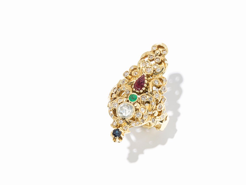 18K Gold Multicolor Ring with Diamonds, Ruby, Emerald (1 of 8)