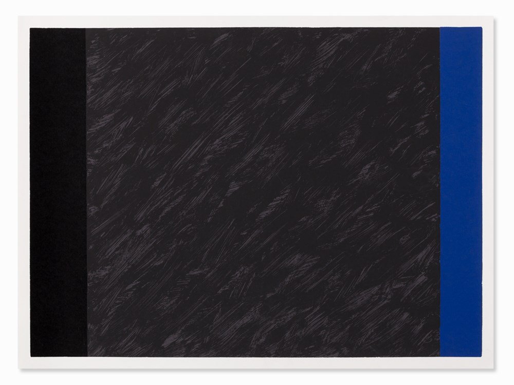 Frank Badur, Color Composition, Color Serigraph, 1988: Serigraph in colors on cardboard Germany, 1988 Frank Badur (b. 1944) – German painter and drawer of Color Field painting and Concrete art Image dimensions: 55.3 x 75.8 cm; sheet dimensions: 60 x 80
