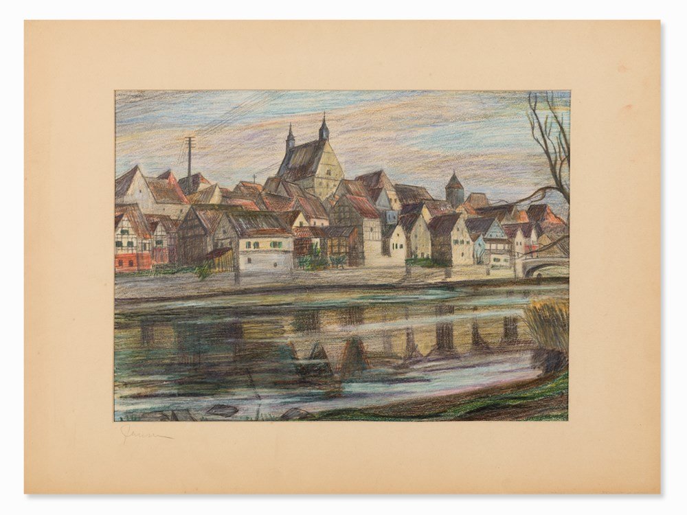 Franz Maria Jansen (1885-1958), Besigheim am Neckar,: Oil pastels on cardboard Germany, 1927 Franz Maria (Lambert) Jansen (1885-1958) -German painter and printmaker; important exponent of German Expressionism Signed ‘J. M. Jansen’, as well as dated a