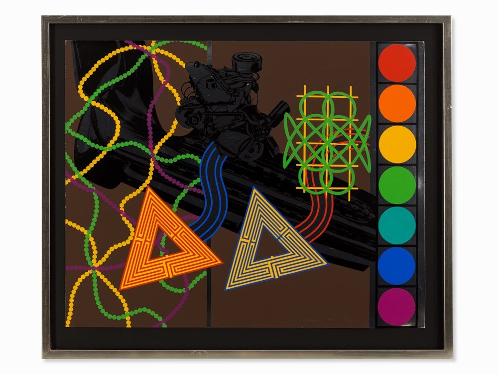 Peter Phillips, Custom Print II, Serigraph in Colors,: Serigraph in colors on cardboard New York/USA, 1965 Peter Phillips (born 1939) - British artist and one of the major exponents of Pop art Signed and dated ‘Peter Phillips 1965’ and numbered ‘61/