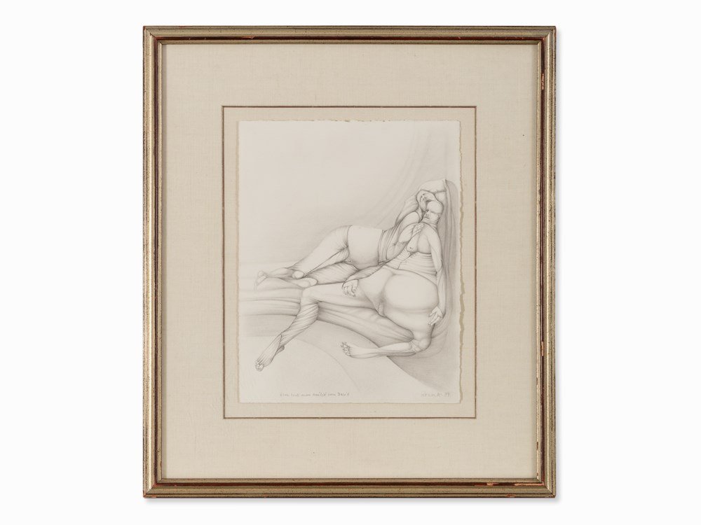 Félix Recondo (b. 1932), Two Figures, Pencil Drawing,: Pencil on wove paper ‘Arches France’ (watermark) Spain, 1981 Félix Recondo (b. 1932) – Spanish visual artist Signed ‘Recondo’ and dated ‘81’ in pencil as well as inscribed ‘Avec tout 