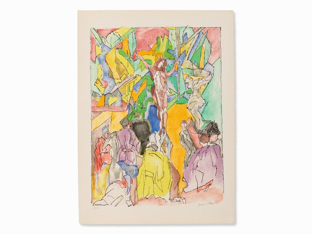 Jacques Villon, Crucifixion, Color Lithograph, 1961: Lithograph in colors on wove paper ‘BFK Rives’ (watermark) Germany, 1961 Jacques Villon (1875-1963) – French painter and graphic artist Signed ‘Jacques Villon’ and numbered ‘27/80’ in pe