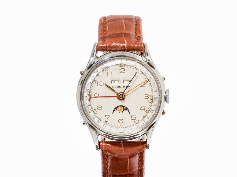 Leonidas Full Calendar Wristwatch, Switzerland, c. 1955 (1 of 10)