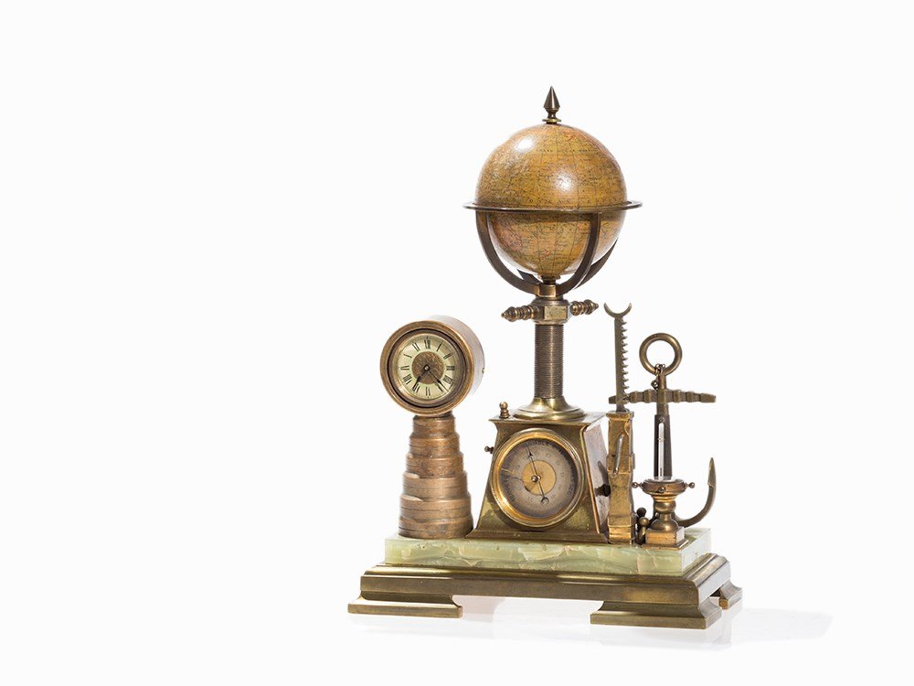 Clock with Barometer, Compass & Thermometer, c. 1880 (1 of 10)