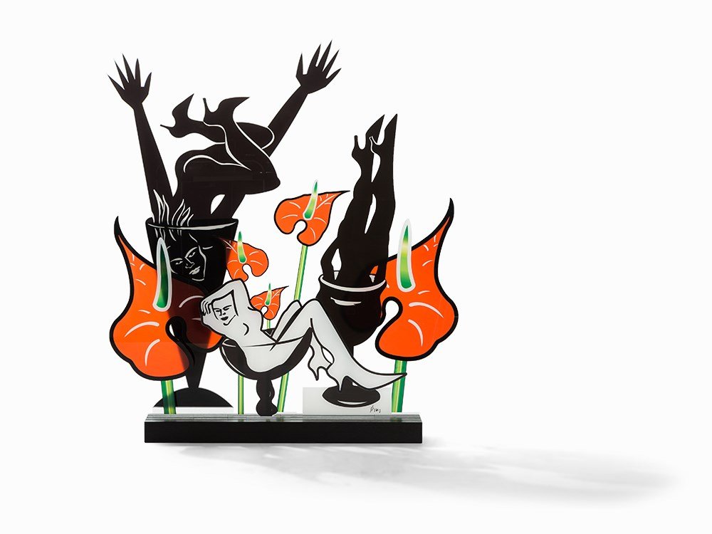 Elvira Bach, La Dolce Vita, Acrylic Glass Sculpture,: Serigraph on acrylic glass on wooden base Germany, 2015 Elvira Bach (b. 1951) – German painter who became famous in the 1980s as a member of the ‘Neue Wilde’ group of artists Signed ‘Bach’ i