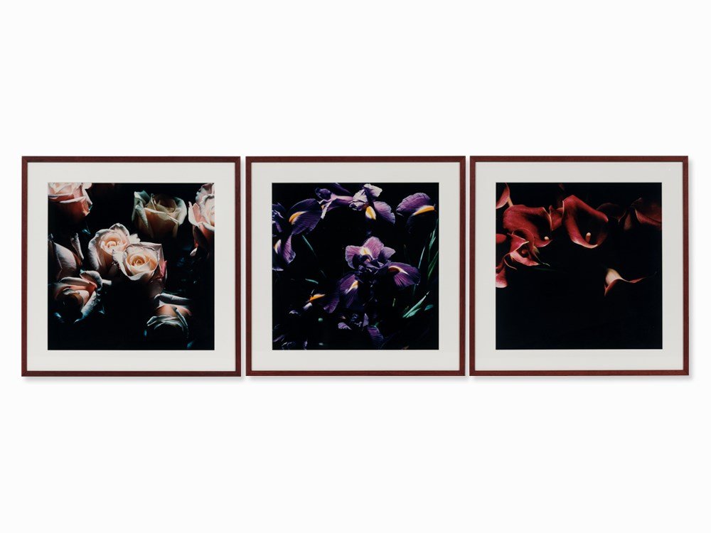 Marie-Jo Lafontaine, Roses, Aromes, Iris, 3: Set of 3 cibachrome prints, matted in artist’s frames Belgium, 1995 Marie-Jo Lafontaine (born 1950) – Belgian photographer and video artist Signed ‘Marie-Jo Lafontaine’ and numbered ‘4/7’