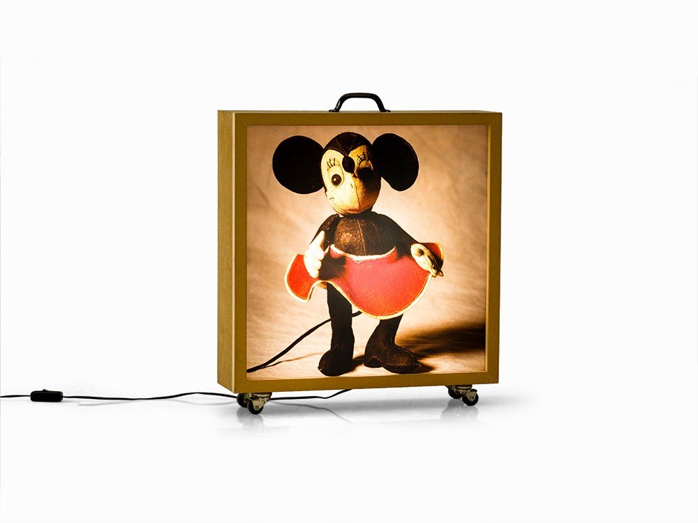 Marie-Jo Lafontaine, Lightbox V, Light Object, 1993: Cibachrome print on acrylic glass, mounted in MDF box with handle and rollers and electric light Belgium, 1993 Marie-Jo Lafontaine (born 1950) - Belgian photographer and video artist Signed and dated