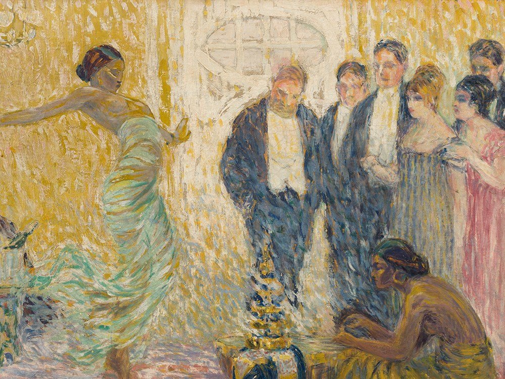 Fernand Lantoine (1876-1955), Dance Performance, c.: Oil on cardboard, laid down on canvas Belgium, 1910 Fernand Lantoine (1876-1955) - French painter and draftsman of the Belgian school Signed ‘F. Lantoine’ lower left Dimensions: 51 x 70 cm Gilt Ar