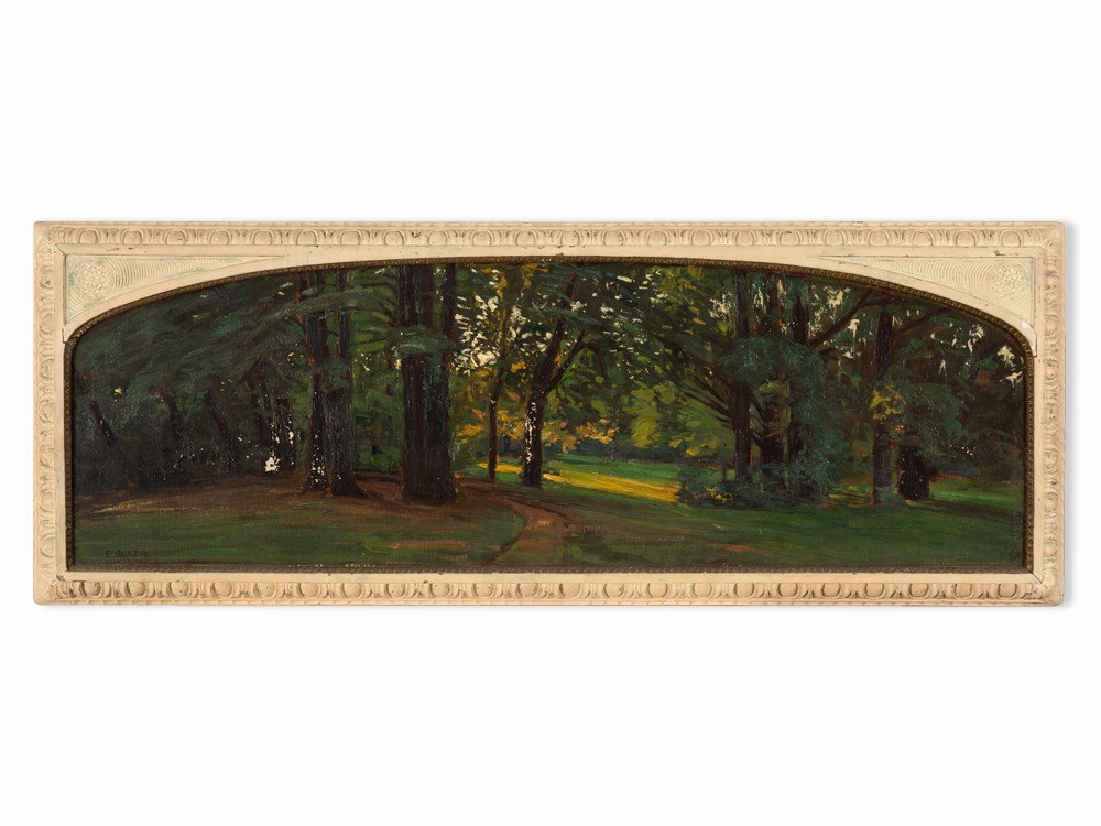 Ettore Burzi (1872-1937), Ultimo Raggio di Sole, Oil,: Oil on canvas Lugano, 1905 Ettore Burzi (1872-1937) - Italian-Swiss painter Signature (re-painted), date and inscription ‘E. BURZI […] 1905 LUGANO’ lower left Label of Ettore Burzi’s Studio-Ga