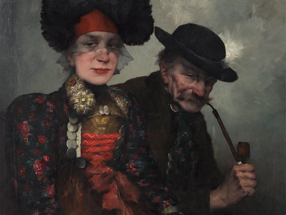 R. Frank-Krauss, Young Couple From Dachau, Oil, c. 1940: Oil on canvas Germany, c. 1940 Robert Frank-Krauss (1893-1950) – German genre painter Signed and inscribed upper right ‘Rob. Frank=Krauß Mchn.‘ Dimensions: 80 x 70 cm Frame: 97 x 87 cm Good con