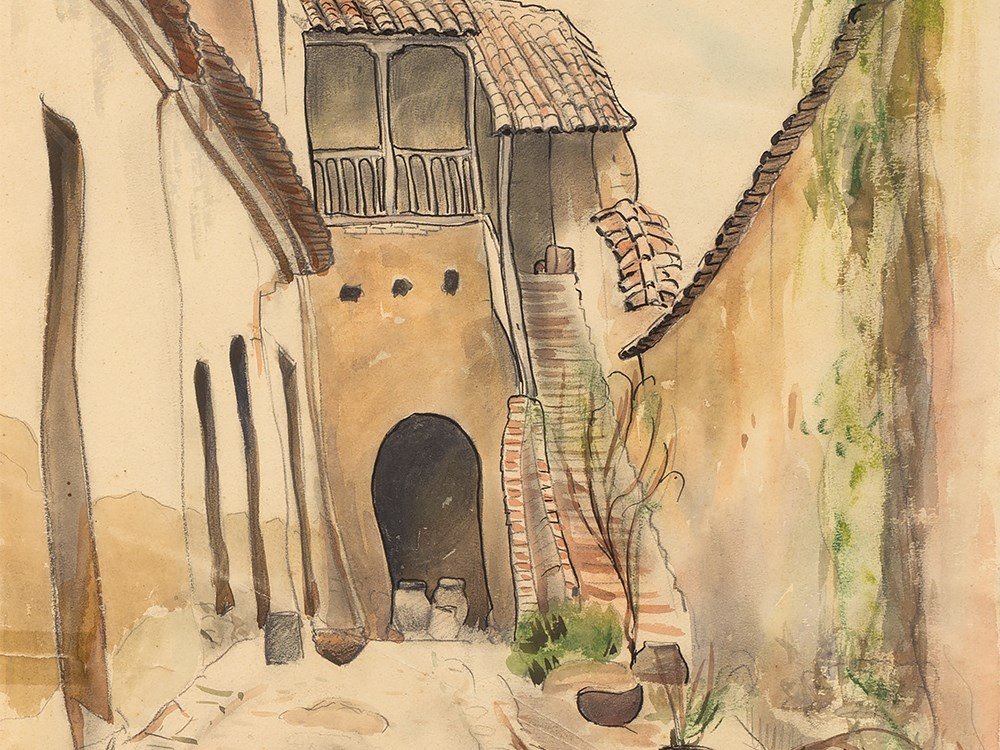Cecilio Guzmán de Rojas, Calle Junin, Mixed Media, 1934: Watercolor, pencil, ink and charcoal on wove paper Bolivia, 1950 Cecilio Guzmán de Rojas (1899-1950) – Bolivian painter Signed and dated lower right ‘Guzmán de Rojas 1934’ Sheet dimensions: 35