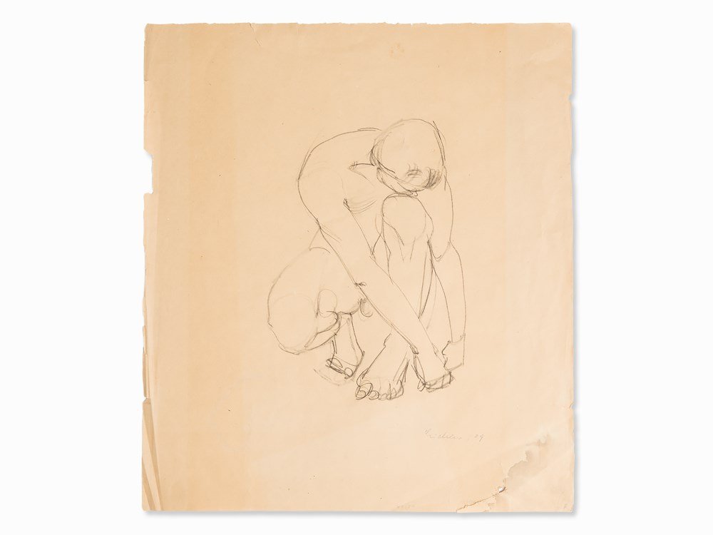 Reinhold Max Eichler (1872-1947), Crouching Nude, 1929 : Carbon and pencil on fine paper Germany, 1929 Reinhold Max Eichler (1872-1947) - painter, graphic artist and illustrator Signed ‘Eichler’ and dated ‘29’ lower right in pencil Sheet dimensions: