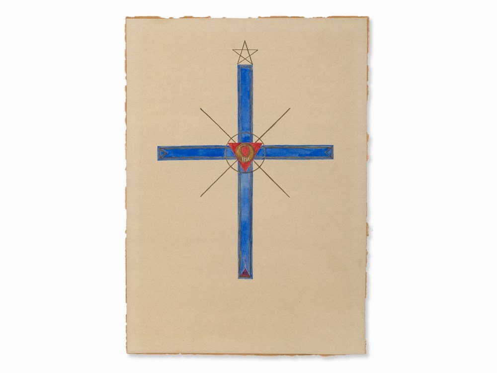 Lothar Schreyer (1886-1966), Kreuz, Watercolor, 1920: Watercolor on light green paper Germany, 1920 Lothar Schreyer (1886-1966) – German lawyer, dramaturge, painter and writer Inscribed within the depiction ‘Lisa’ and ‘Kurt’ Sheet dimensions: 3