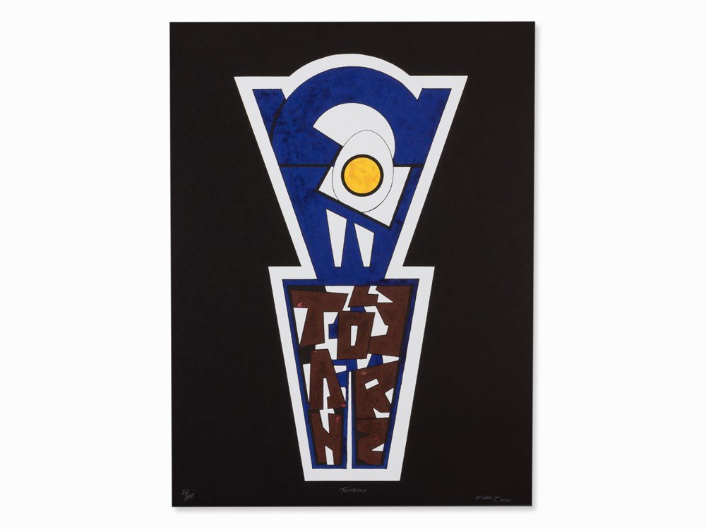 El Loko (born 1950), Lithograph in 5 Colors,: Lithograph in colors on Hahnemühle cardboard Germany, 2000 El Loko (born 1950) – African artist Signed and dated lower right in white crayon ‘El Loko 2000’ Titled in the lower center ‘Toleran