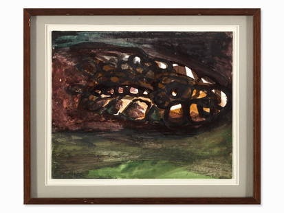 Lambert Maria Wintersberger, Schlangenkopf, Gouache,: Gouache on cardboard Germany, 1991 Lambert Maria Wintersberger (1941-2013) – German painter Signed (illegibly) and dated 'Lambert 1991' in pencil Sheet dimensions: 22 x 27 cm Frame: 29.2 x 35.3 cm G