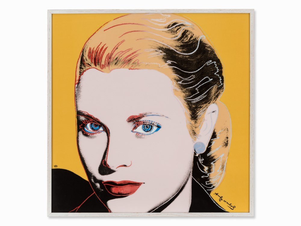 After Andy Warhol, Grace Kelly, Porcelain, Wall Object: Porcelain, printed decor in colors, in wooden frame Germany, after 2002 After Andy Warhol (1928-1978) – US-American graphic artist, artist and filmmaker; important representative of Pop art With the