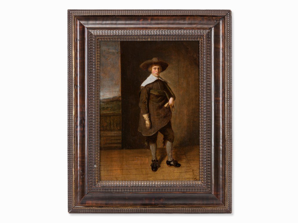 Thomas de Keyser, Circle of, Portrait of a Young Man,: Oil on oak wood Netherlands, c.1640 Circle of Thomas de Keyser (1596-1667) – Dutch painter Verso marked ‘(Ter Borch ?) No.6‘ Gerard ter Borch the Younger (1617 -1681) – Dutch painter and craft