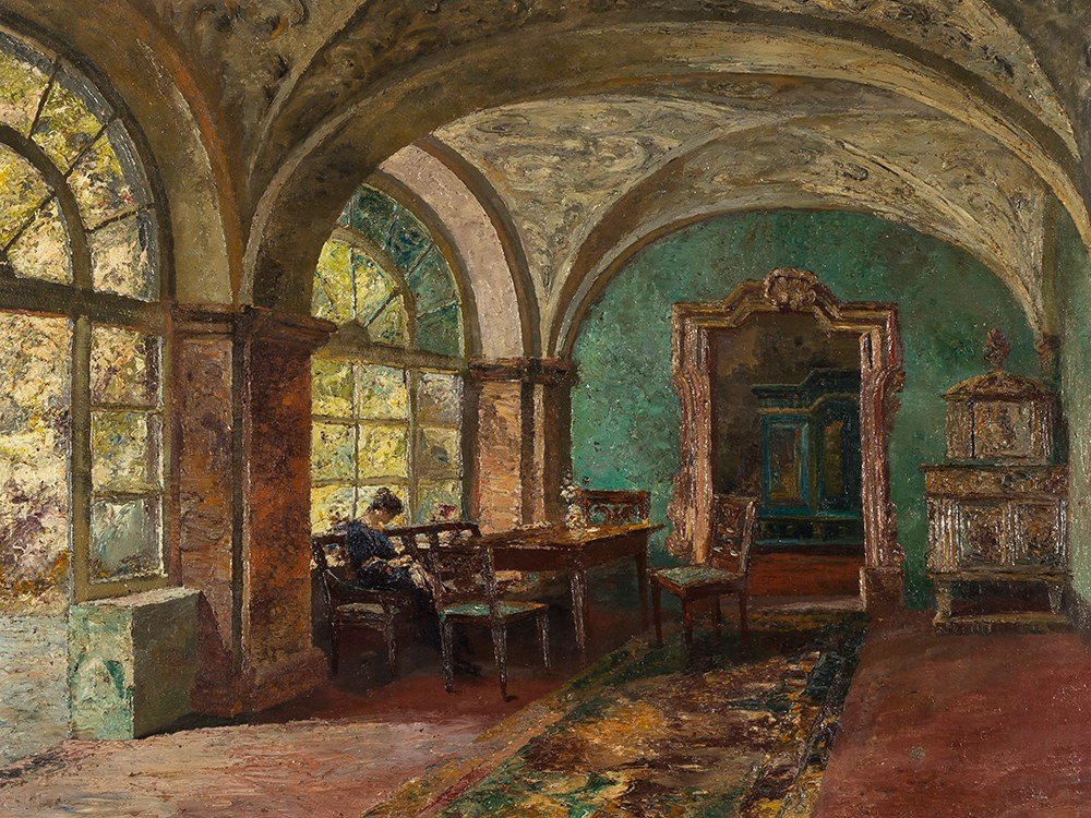Paul Barthel (1862-1933), Interior With Lady, Oil, c.: Oil on panel Germany, circa 1920 Paul Barthel (1862-1933) – German painter and watercolorist Signed lower right ‘P. Barthel’ Dimensions: 100 x 120.5 cm Good condition Condition: The painting i