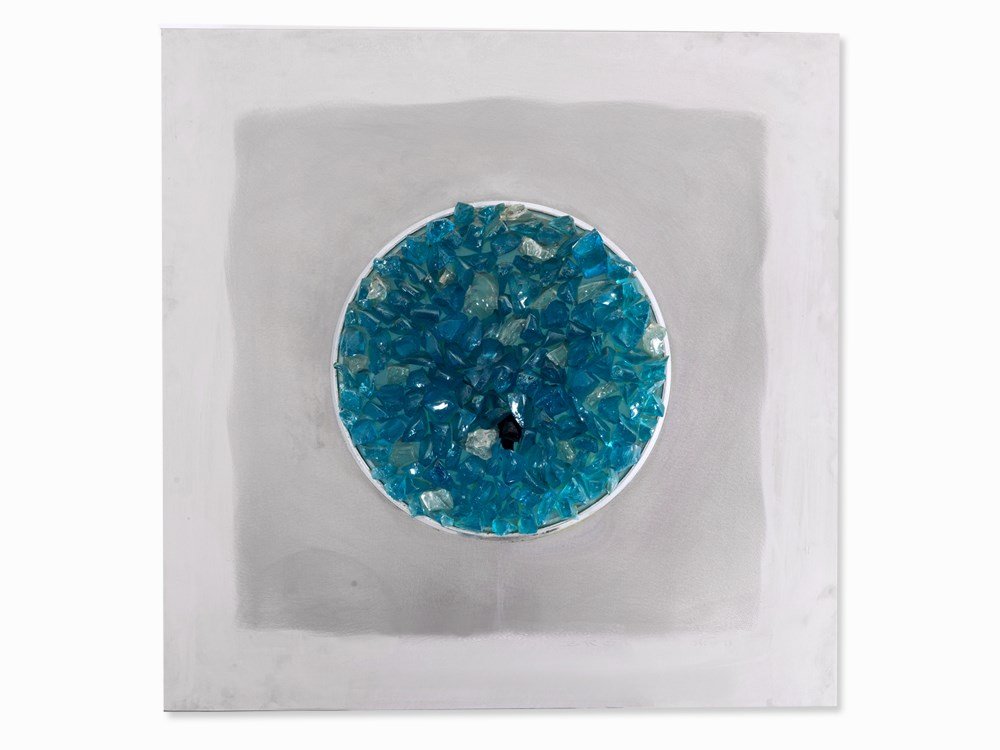 Angelo Brotto for Esperia, Sconce Oceano Blu, Italy,: Glass, colored in various ahdes of blue, stainless steel, partially chromed, metal, partially white, plastic Italy, 1973 Designer: Angelo Brotto (1914-2002) – Italian designer, painter, etcher and d