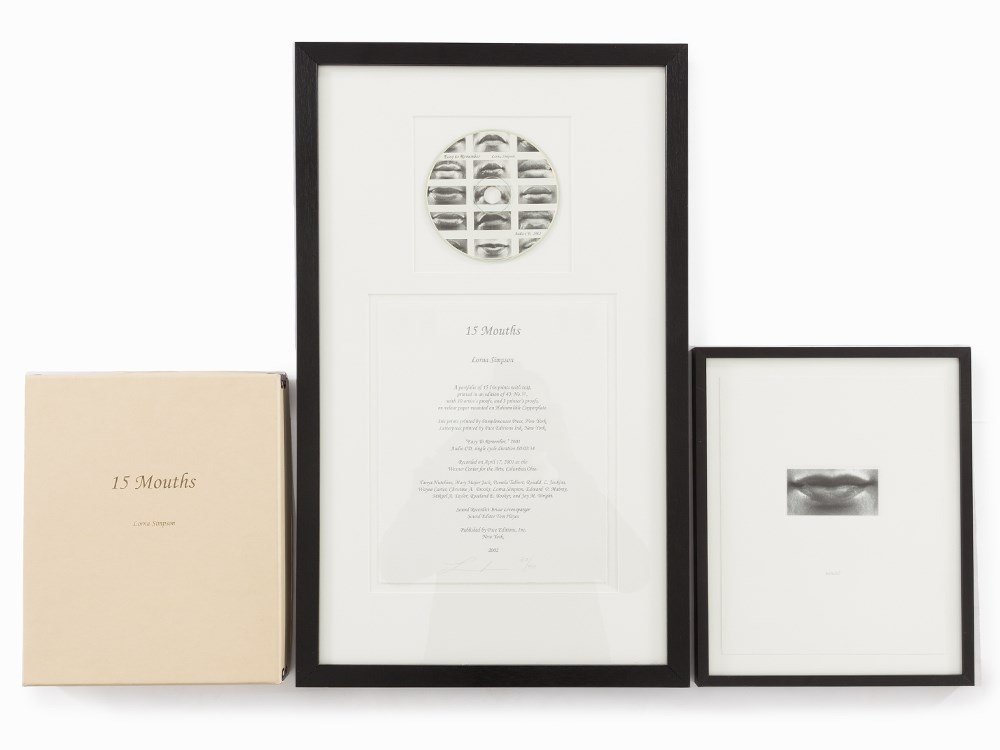 Lorna Simpson, 15 Mouths, Portfolio, 2002 : 15 giclée inkjet prints on velour paper, mounted on Hahnemühle Copperplate; accompanied by 1 Audio CD USA, 2002 Lorna Simpson (b. 1960) – US-American photographer, concept and visual artist Portfo
