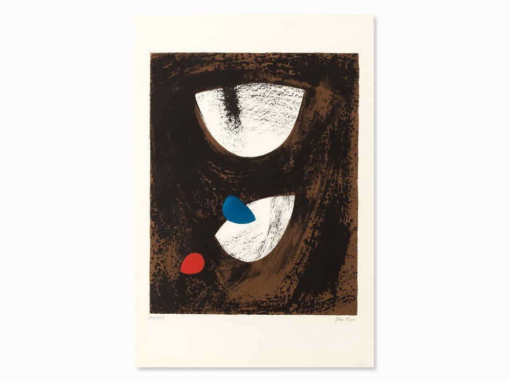 John Piper, Anglesey Beach, Lithograph in Colors, 1963: Auction announcements 17th June 2016Lot 89: Colour differs from image. Lithograph in colors on Japon Great Britain, 1963 John Piper (1903-1992) – English painter and graphic artist Signed 'John Pipe