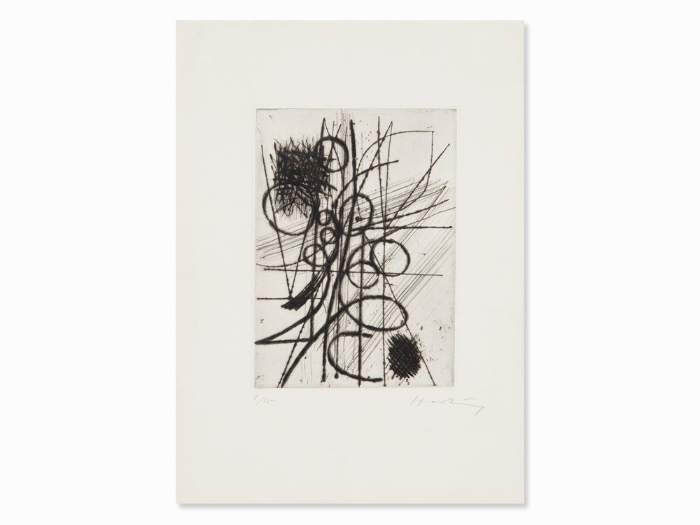 Hans Hartung, 04, Etching, Germany, 1946: Etching on wove paper Germany, 1947 Hans Hartung (1904-1989) – German-French painter and graphic artist Signed ‘Hartung’ and numbered ‘8/25’ in pencil Catalogue raisonné: Schmücking p. 18