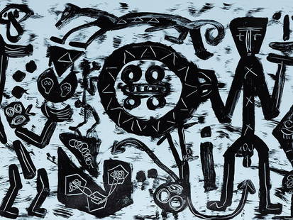 A.R. Penck, Composition Grey & Black, Serigraph, 1990s: Auction announcements 9th June 2016Lot 11: Previously incorrect images have been removed, and images have been updated to accurately reflect the work. Serigraph in colors on cardboard Germany, 1990s A