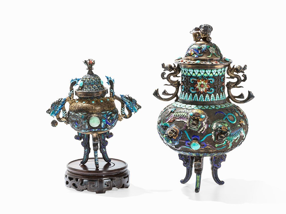 Two Champlevé Censers with Inlays, China, 20th C. (1 of 10)