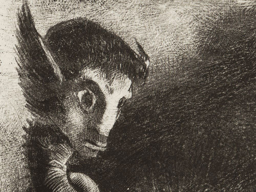 Odilon Redon, La Chimère regarda avec effroi,: Lithograph on China paper milled on wove paper France, 1886 Odilon Redon (1840-1916) – French painter, printmaker and draftsman Signed ‘Odilon Redon’ in pencil With the printed titel ‘La Chim�