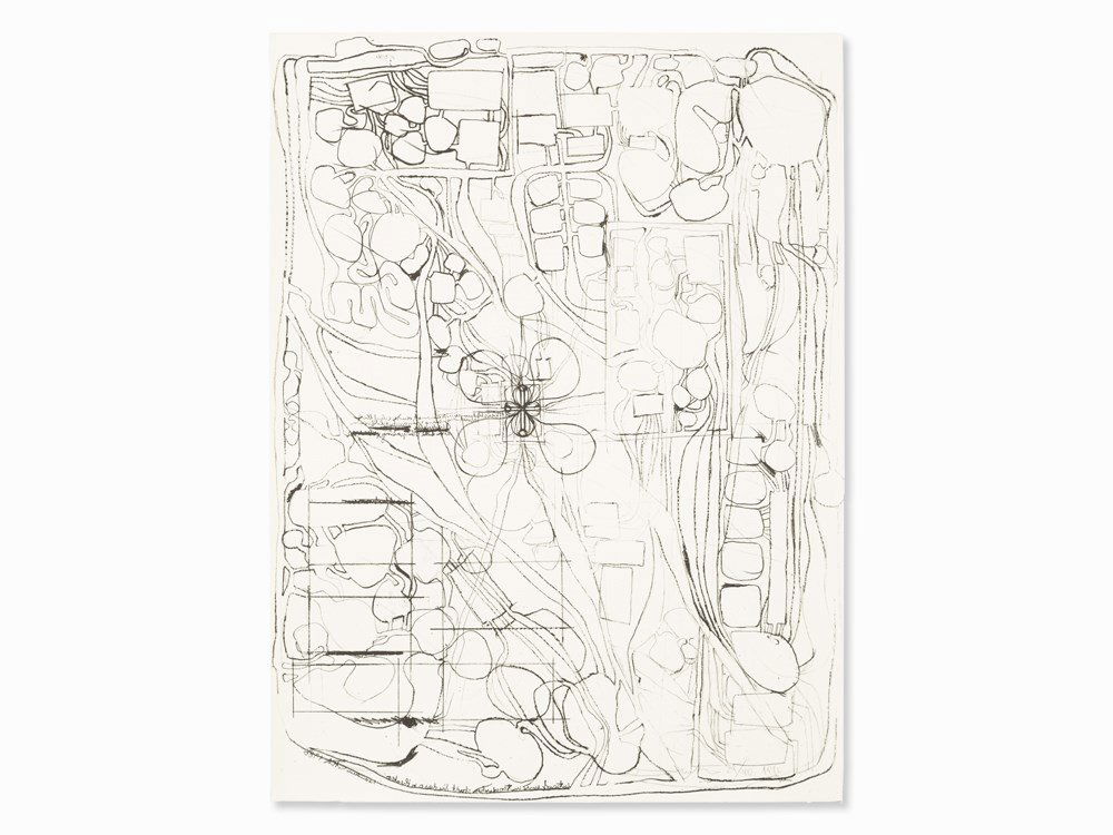 Hermann Nitsch, Entwurf einer Stadt, Lithograph, 1986: Lithograph on wove paper Germany, 1986 Hermann Nitsch (b. 1938) – Austrian painter and performance artist Signed ‘Hermann Nitsch’, dated ‘1986’ and numbered ‘28/40’ in pencil, signed and