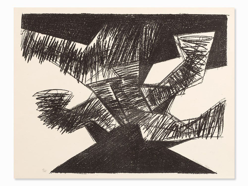 Hans Uhlmann, Erregt, Lithograph, 1964: Lithograph on wove paper Germany, 1964 Hans Uhlmann (1900-1975) - German sculptor and graphic artist Signed, dated and numbered/Inscribed in pencil Published by Galerie Wolfgang Ketterer, Munich Image