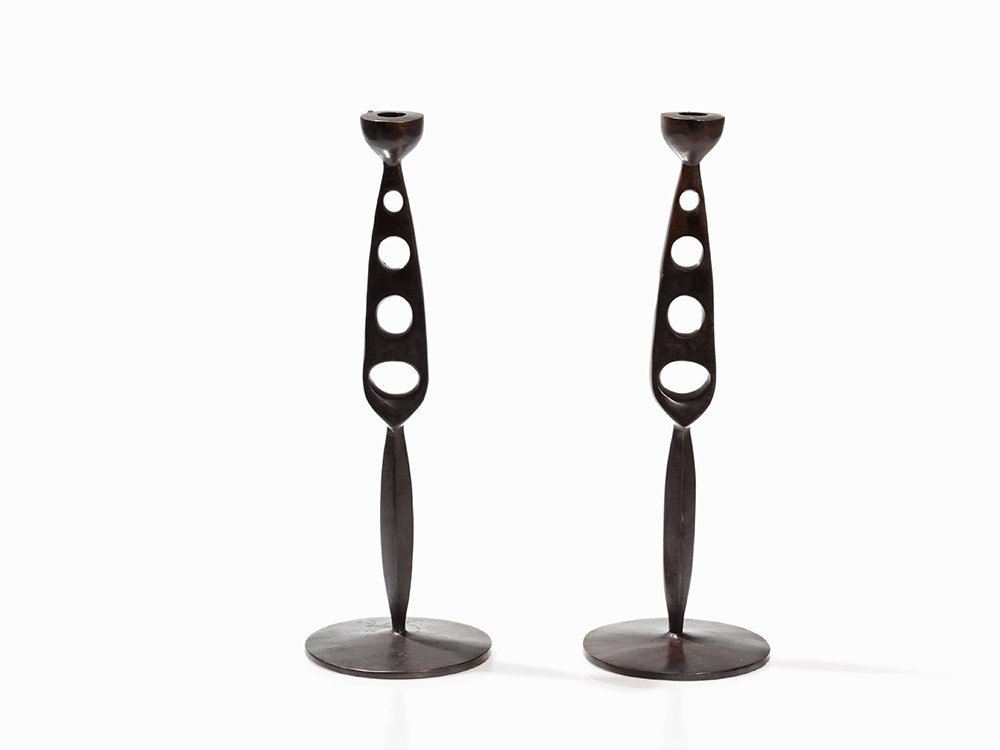 Alexander Lamont, 2 Bronze Candle Sticks, Thailand, c. (1 of 9)