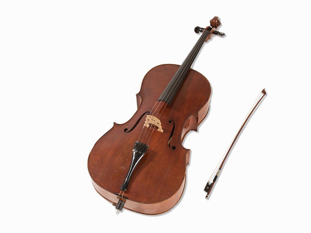 A Fine Cello after Maggini by August Diehl, Hamburg,: Hamburg, Germany 1902 August Diehl (1852-1922), violine maker after Giovanni Paolo Maggini Cover made of spruce Base, aprons, neck and scroll made of maple Tailpiece, fingerboard and pegs made of ebon