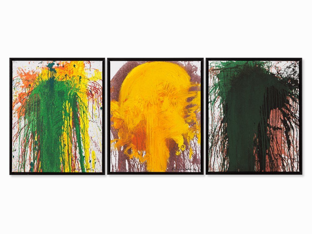Hermann Nitsch, Kompositionen, 3 Inkjet Prints, 2014: Set of 3 inkjet prints on canvas, stretched Germany, 2014 Hermann Nitsch (b. 1938) – Austrian painter and performance artist Each signed ‘Hermann Nitsch’ and numbered ‘7/40’, ‘9/40’ and