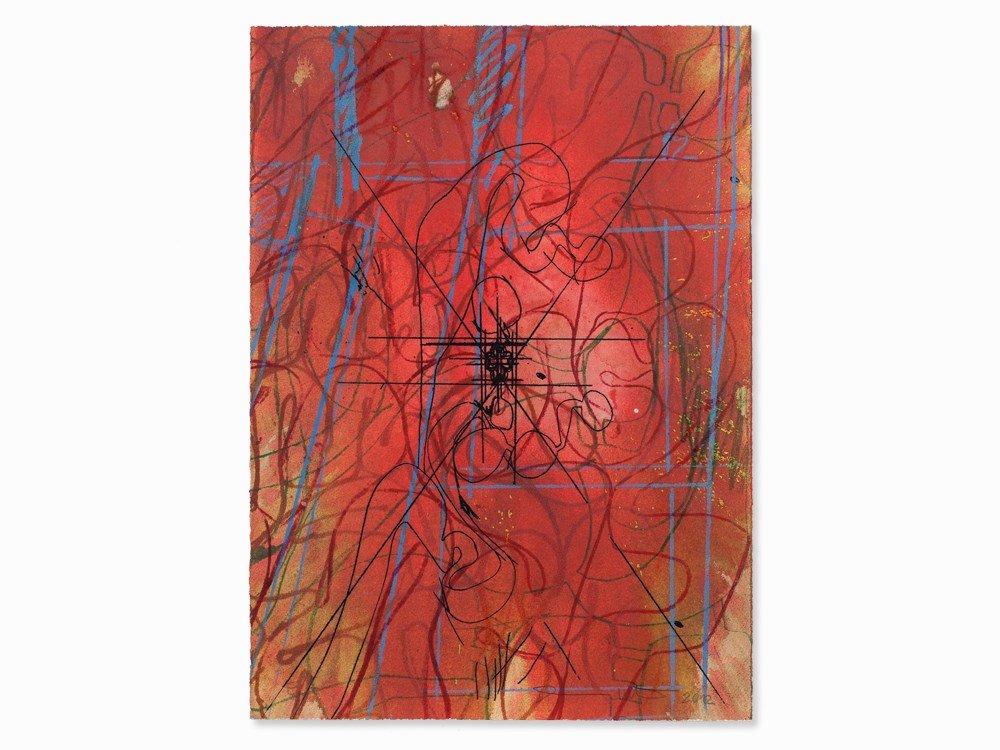 Hermann Nitsch (b. 1938), Hand Signed Artist’s proof,: Etching on hand-painted paper Austria, 2012 Hermann Nitsch (born 1938) - Austrian painter and performance artist Signed lower right and inscribed lower left ’E/A’ Hand signed Artist’s proof Uniq