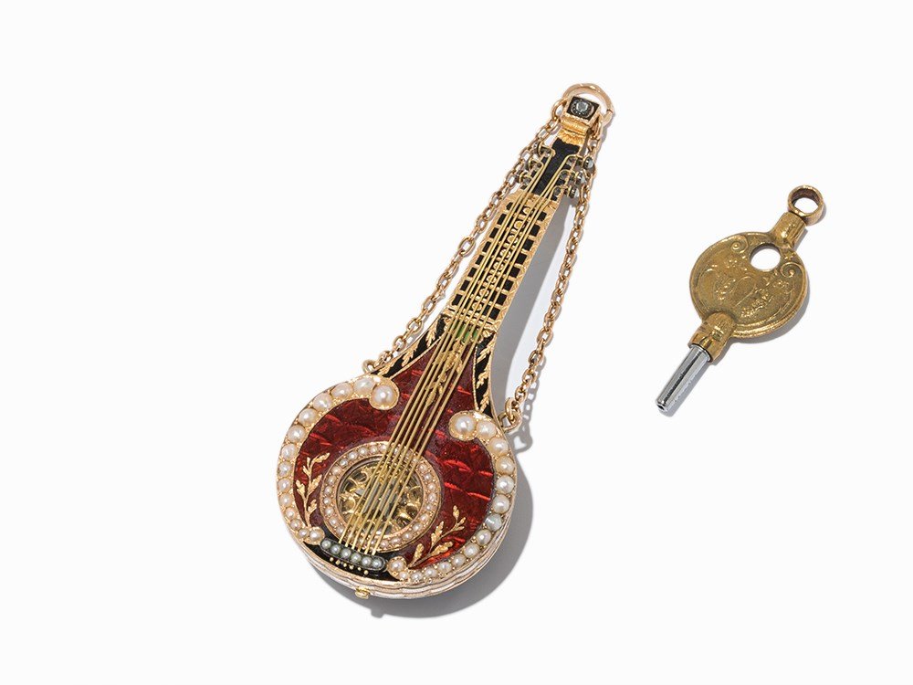Exquisite Gold Mandolin Watch as Pendant, c. 1850 (1 of 10)