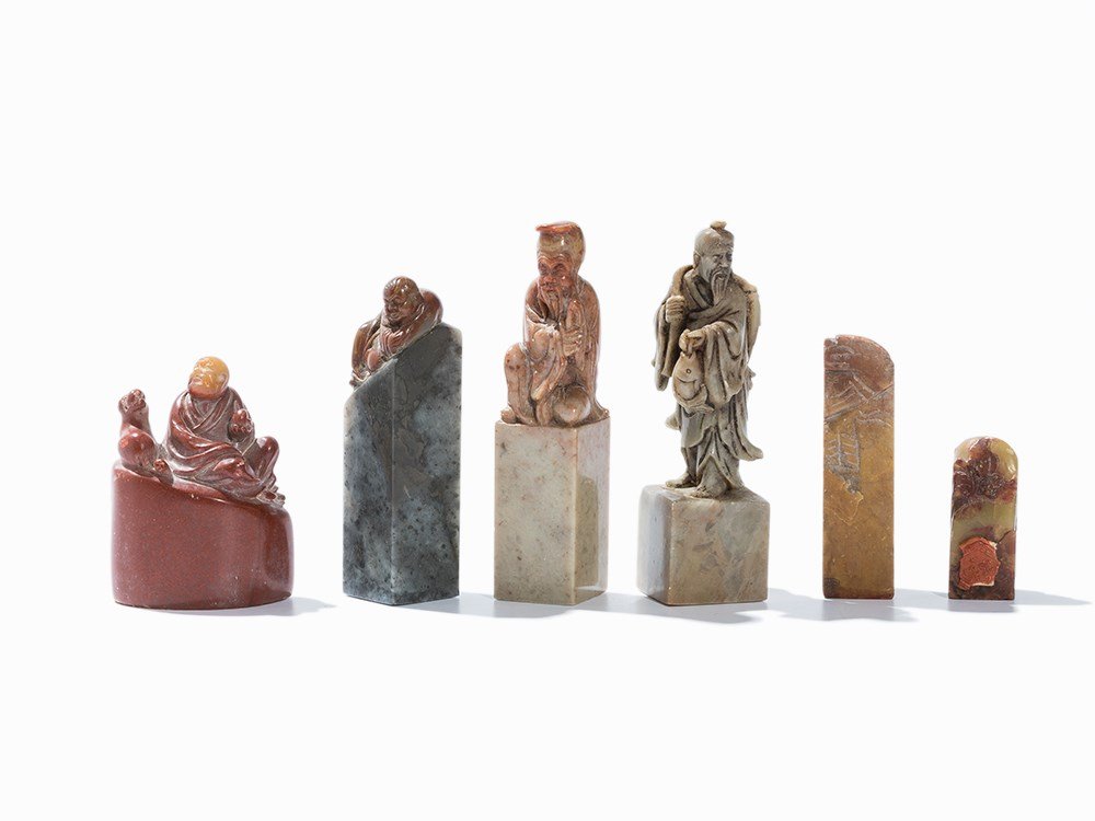 Six Soapstone Seals, partly with Figures, 20th C. (1 of 10)