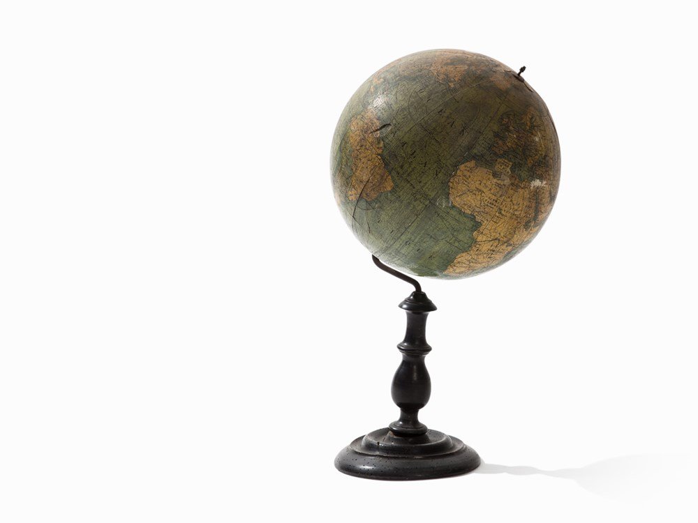 A.N. Lebegue & Cie, Terrestrial Globe, Brussels,: Wood, ebonized, metal, chromolithographed paper, laid down on papier-maché Brussels, Belgium, 1880-1910 Lebegue & Cie – Leading globe-publishers with headquarters in Paris; the company also functio