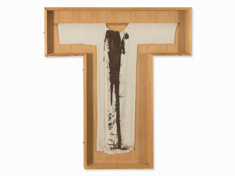 Hermann Nitsch (b. 1938), Performance Garment in: Textile, animal blood, glazed wooden box Germany. 1978 Hermann Nitsch (born 1938) - Austrian painter and performance artist Label of Galerie ak, Frankfurt am Main, on the reverse Dimensions: 176 x 167