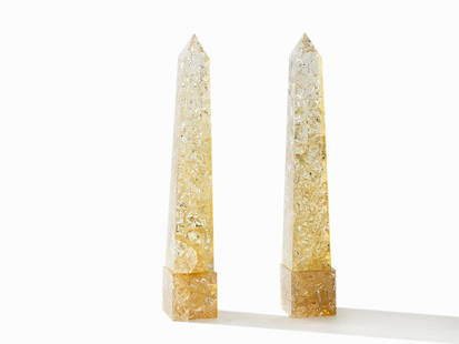 Pierre Giraudon, A pair Obelisks, Resin, France, c.: Resin France, around 1960 Pierre Giraudon (1923-2012) – French biologist On the cube sockets inscribed and numbered ‘f. Godelski. Uzes. 71‘ Total height: 110.5 cm Good condition A pair of champa