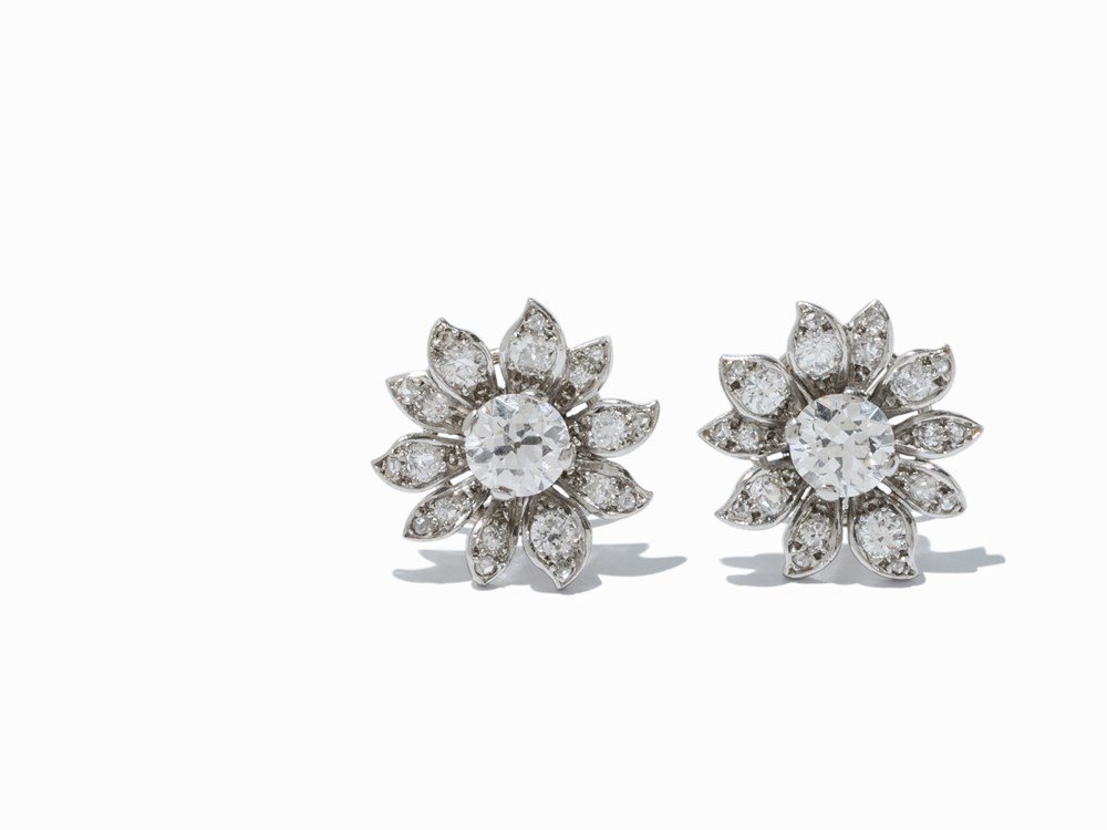 Cartier, Pair of Floral Stud Earrings with Diamonds, (1 of 10)